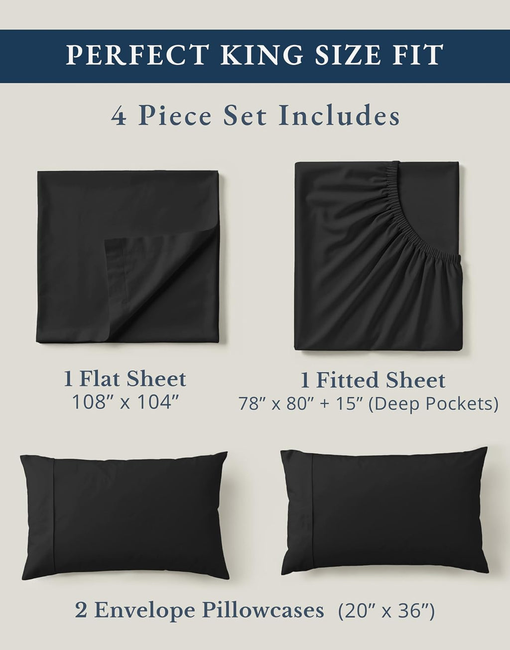 LaneLinen LANE LINEN 100% Organic Cotton Bed Sheets King Size, Soft & Comfy Fully Elasticized Percale Bedding Sheets & Pillowcase Set, Low…