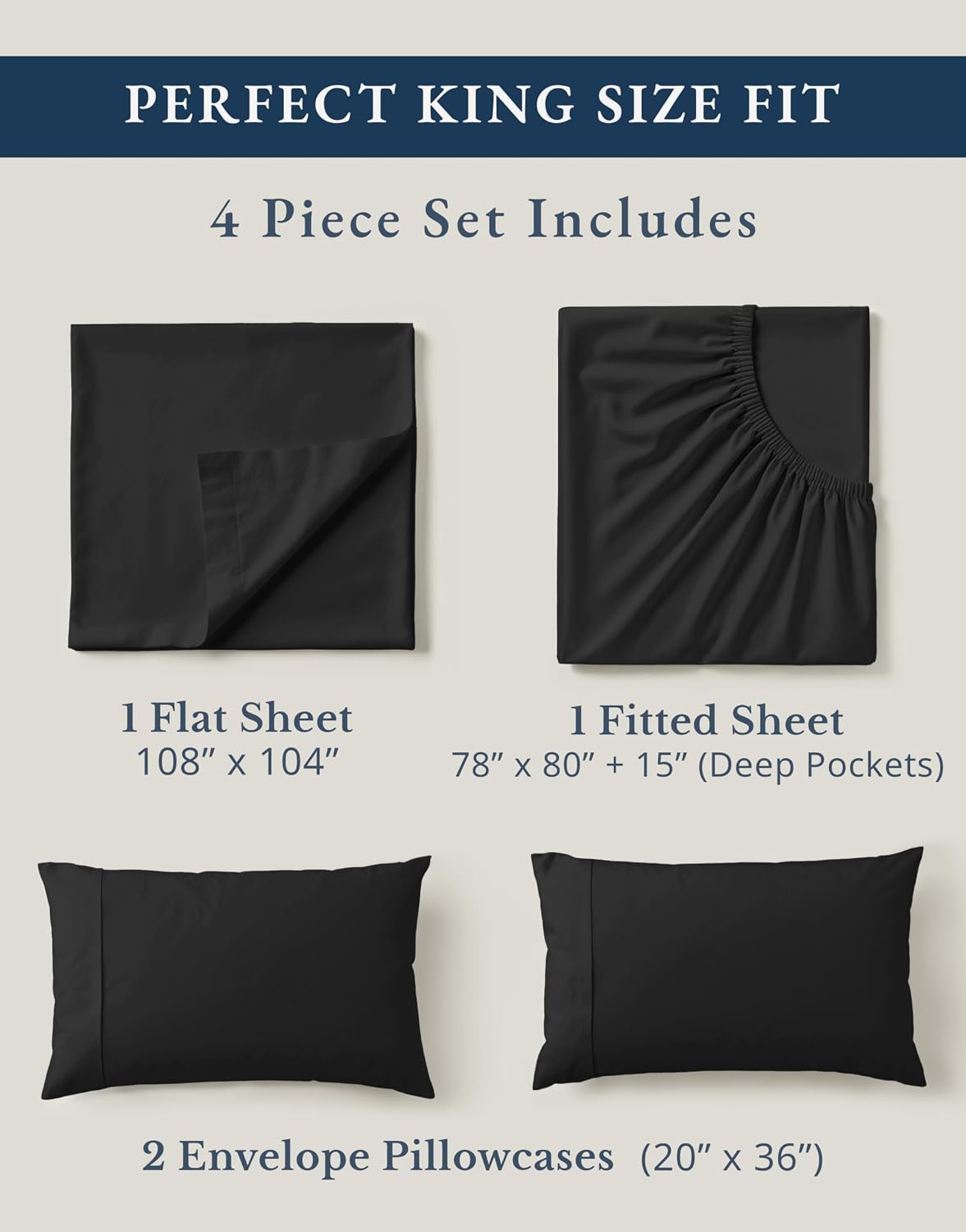 LaneLinen LANE LINEN 100% Organic Cotton Bed Sheets King Size, Soft & Comfy Fully Elasticized Percale Bedding Sheets & Pillowcase Set, Low…