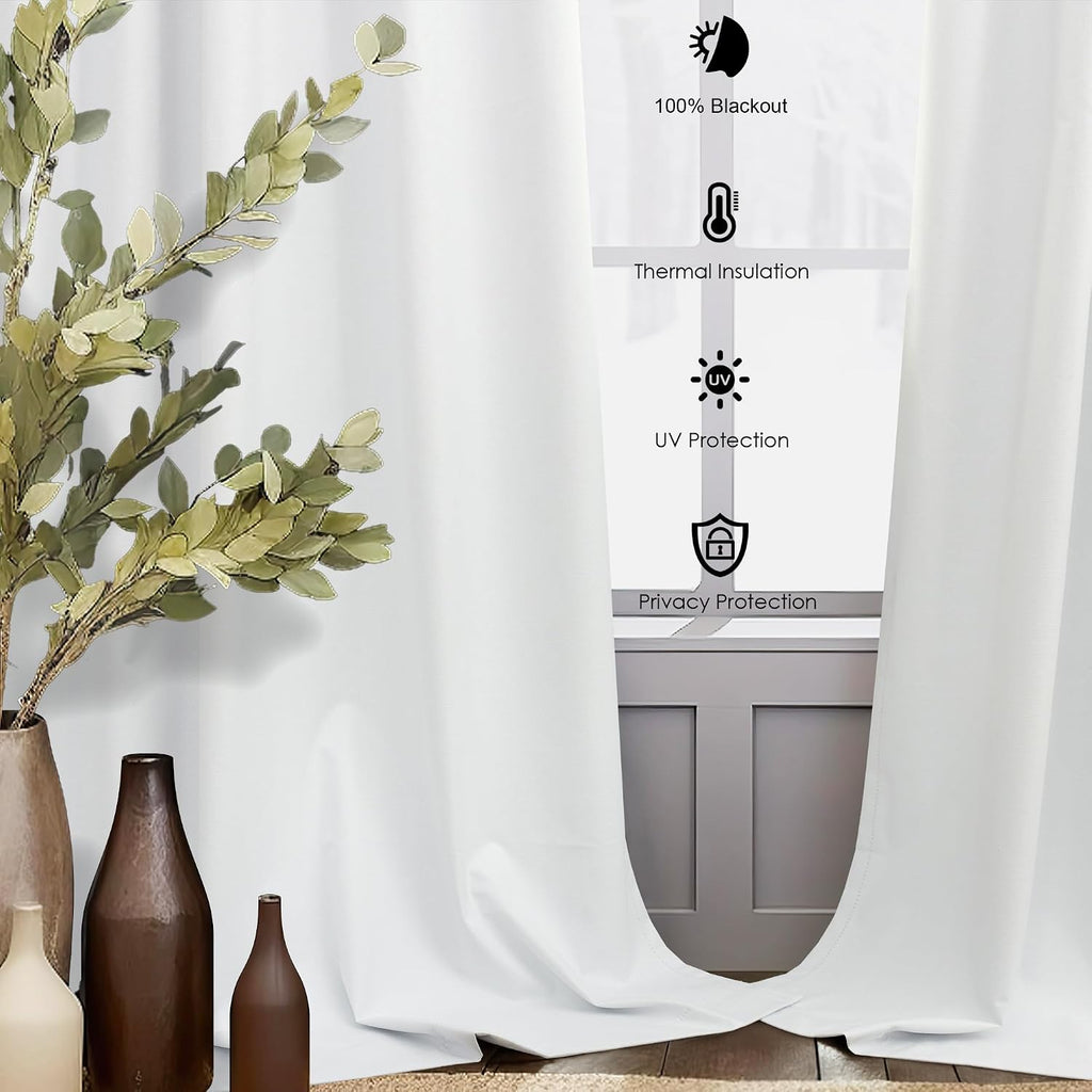 Dancurton White Living Room Darkening Curtains 72 Inches Long 6 ft Length 2 Panel Cute Black Out Linen Window Drape for Nursery Bedroom Opa…