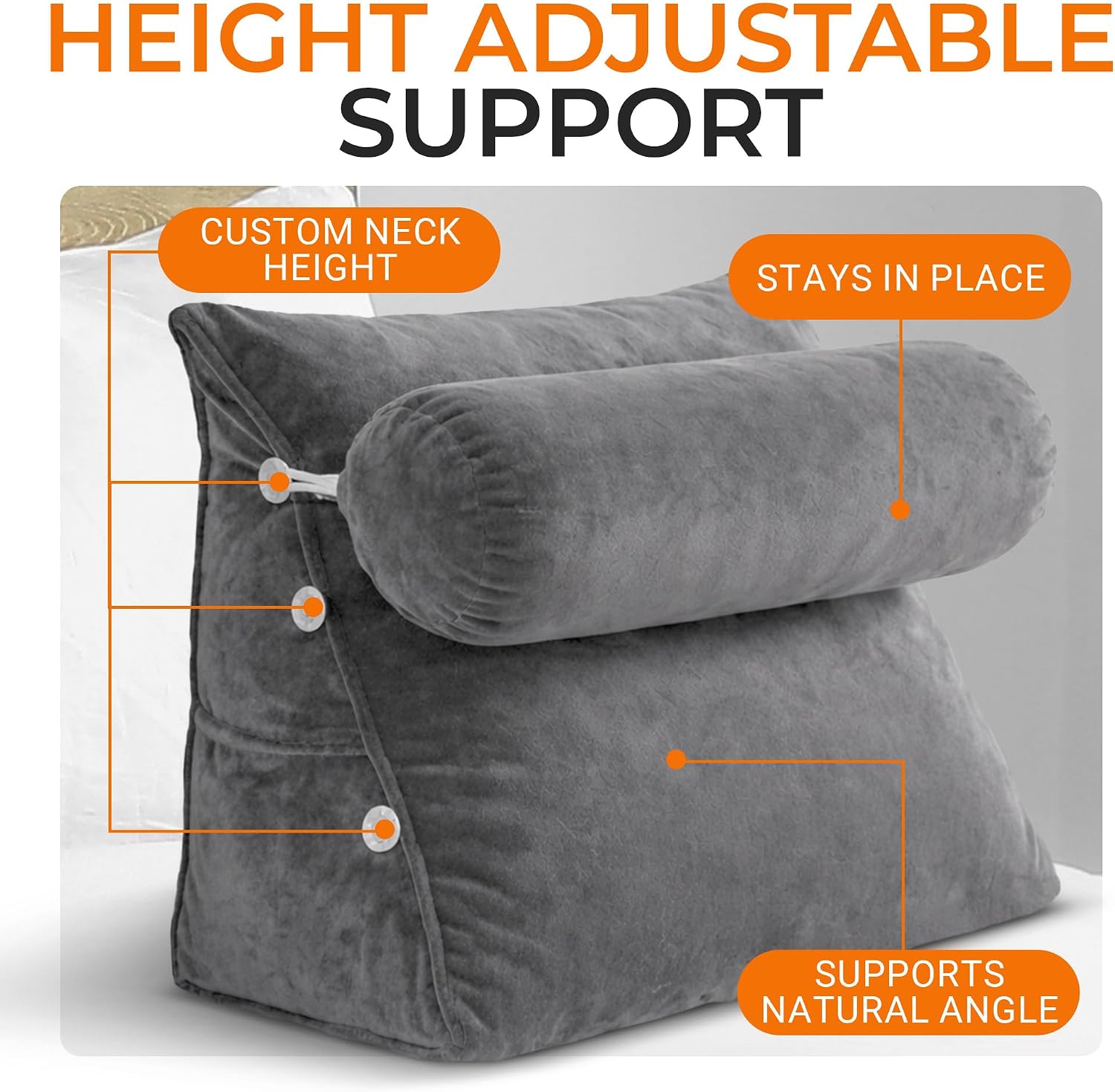 Cheer Collection Reading Wedge Pillow - Adjustable Wedge Reading Pillow with Neck Support, Hollow Fiber-Filled Backrest Pillow for…