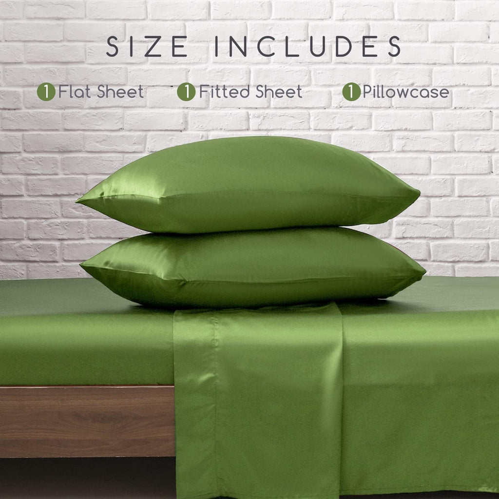 MR&HM Satin Bed Sheets, Twin Size Sheets Set, 3 Pcs Silky Bedding Set with 15 Inches Deep Pocket for Mattress(Twin, Sage) 3 Pcs 15 Inc…