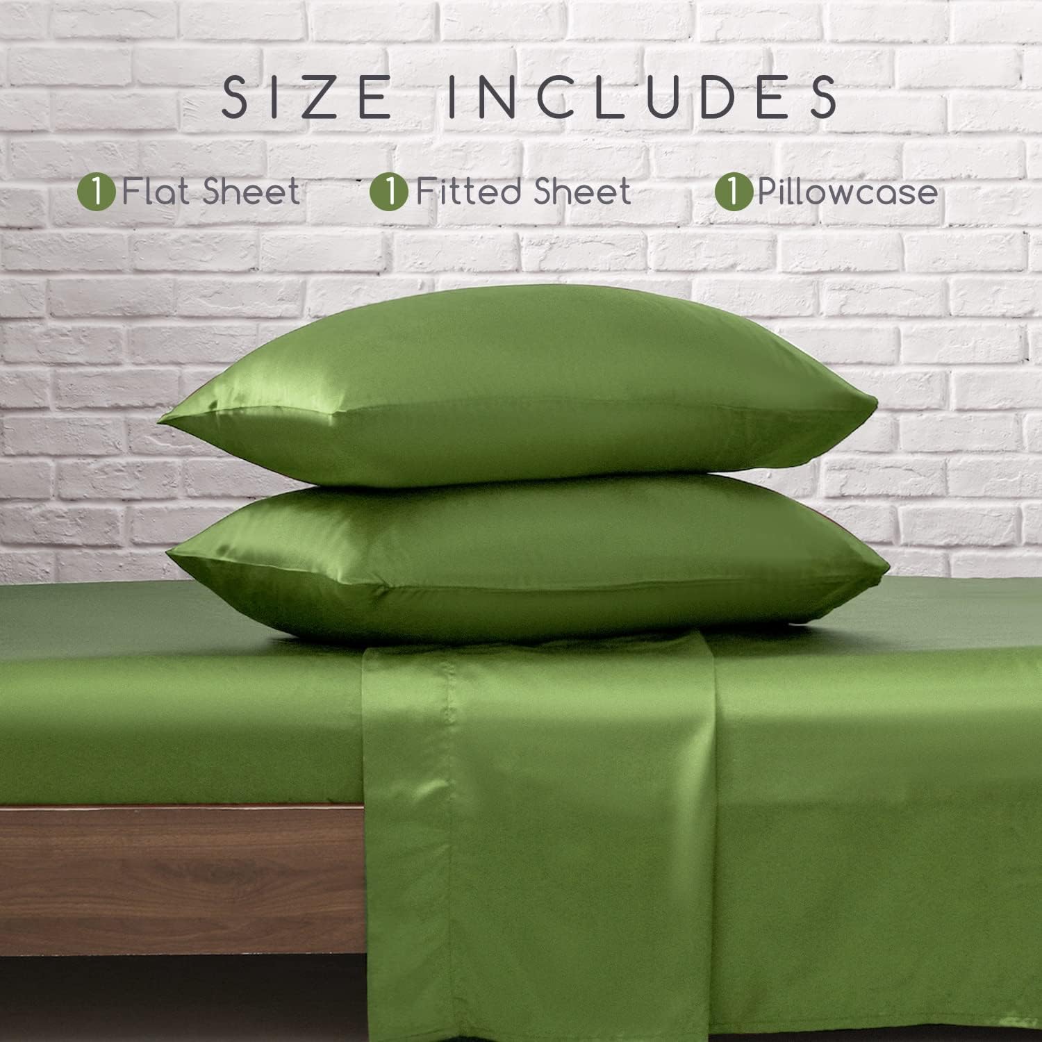 MR&HM Satin Bed Sheets, Twin Size Sheets Set, 3 Pcs Silky Bedding Set with 15 Inches Deep Pocket for Mattress(Twin, Sage) 3 Pcs 15 Inc…