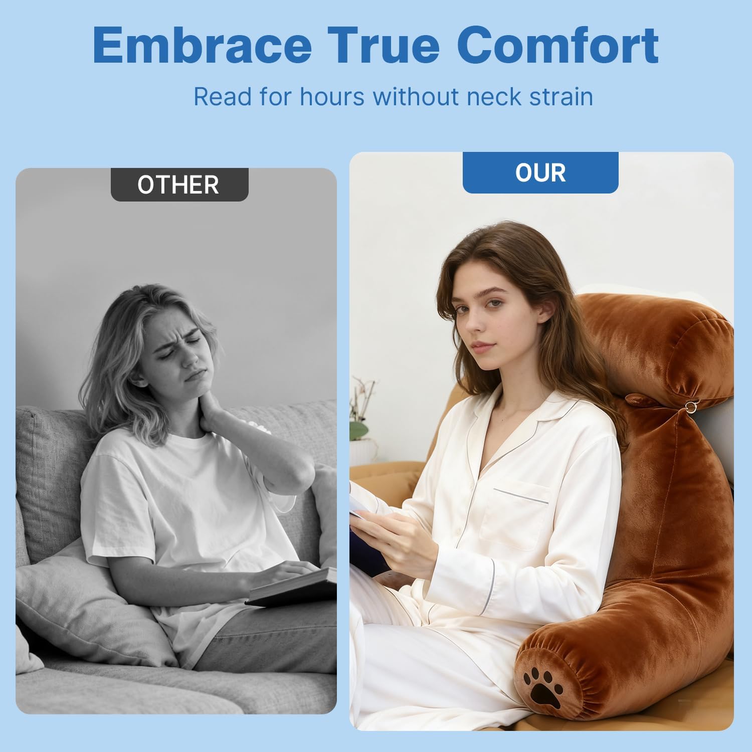 Reading Pillow Plus, Crystal Velvet Back Pillow Bed Sitting Up for Adult & Children, Back Rest Pillow Support for Reading & Rest Bed, Add…