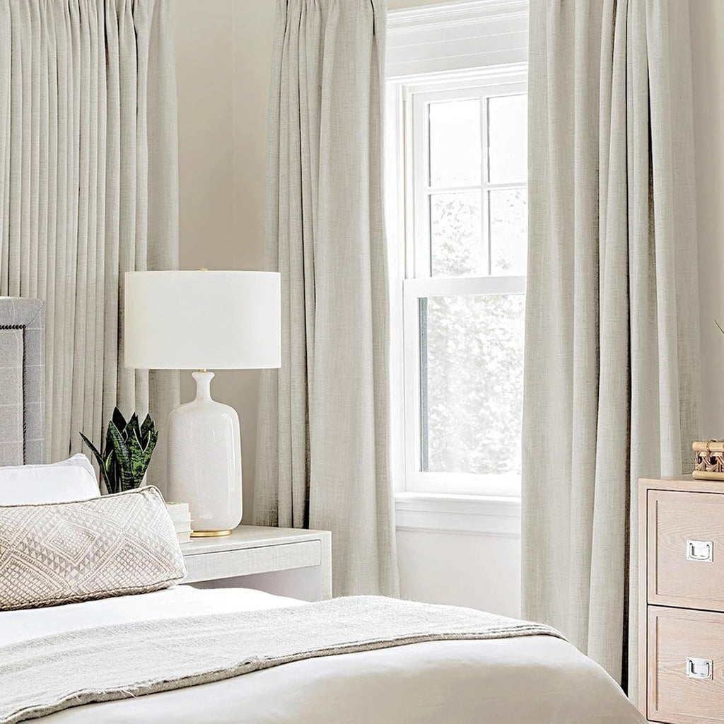 Miulee Linen Texture Curtains for Bedroom Light Cream 100% Blackout Thermal Insulated Linen Curtains Grommet Room Darkening Drapes for Livi…