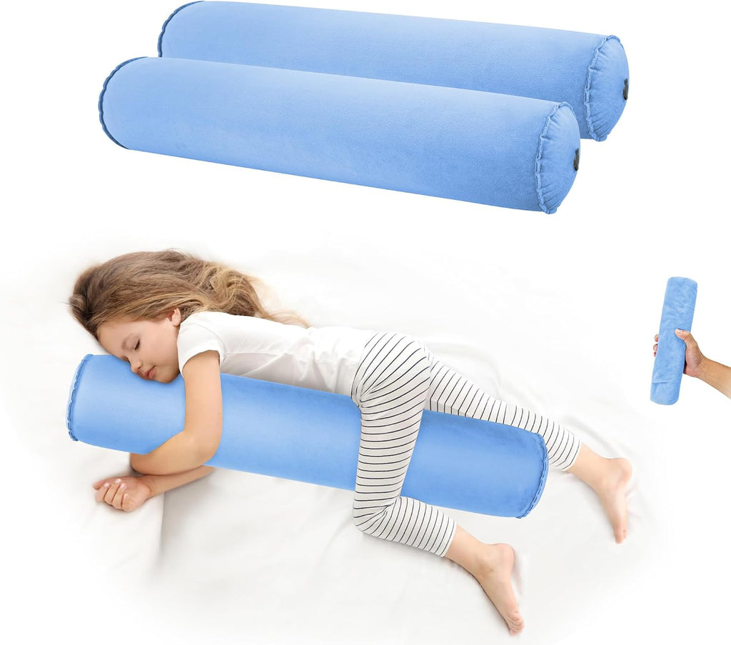 Eulant 2 Pack 35Inch Inflatable Long Bolster Body Pillow for Kids Teens, Body Pillow for Bed with Soft Velvet, Round Cervical Roll Cylinder B…