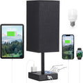 aooshine Black Lamp for Bedroom-Touch Lamp with USB-C+A and AC Outlets,3 Way Bedside Nightstand Square Table Lamp for Kids, Guest Room…