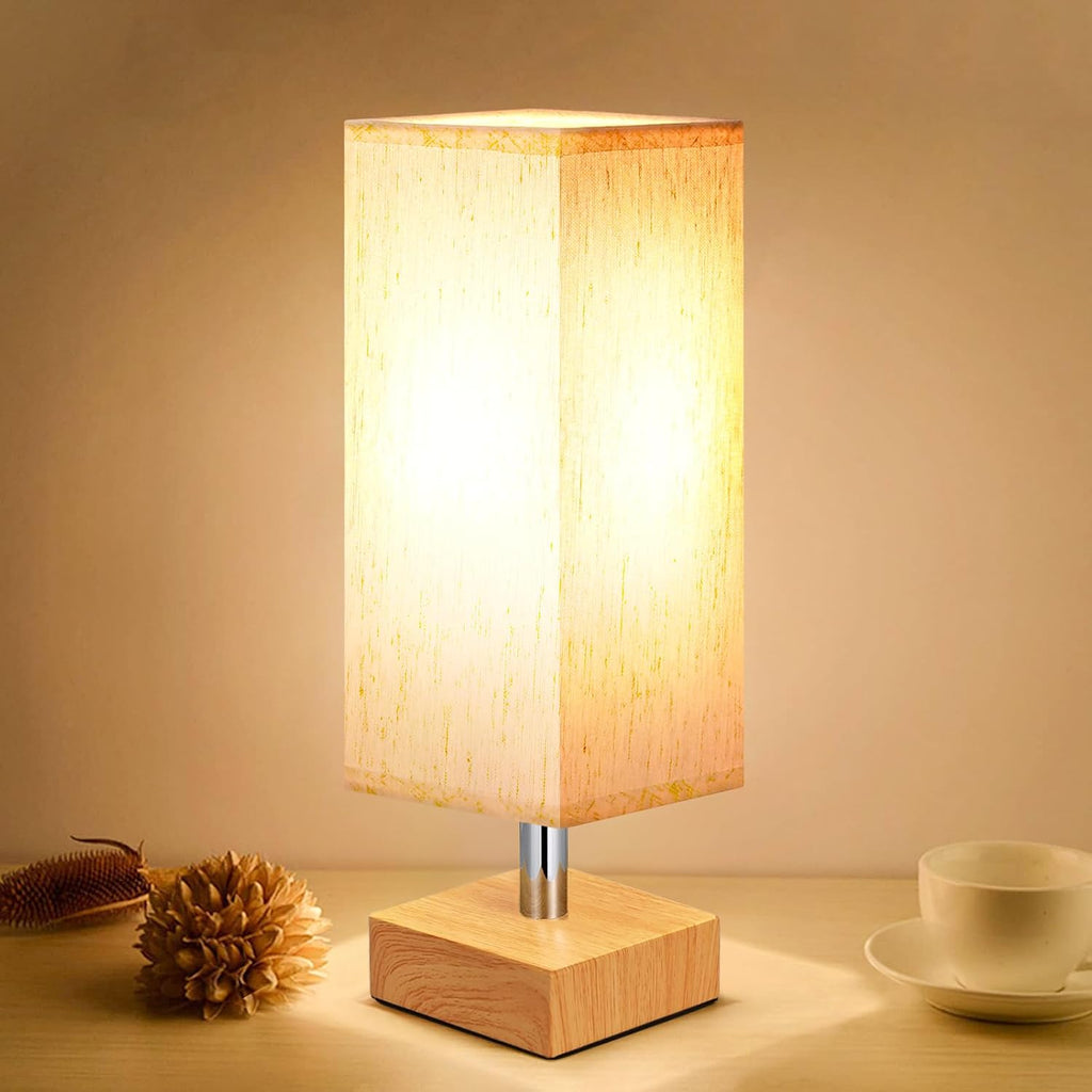 aooshine Wood Grain Table Lamp for Bedroom - Bedside Lamp for Nightstand, Minimalist Night Stand Light Lamp with Square Fabric Shade…