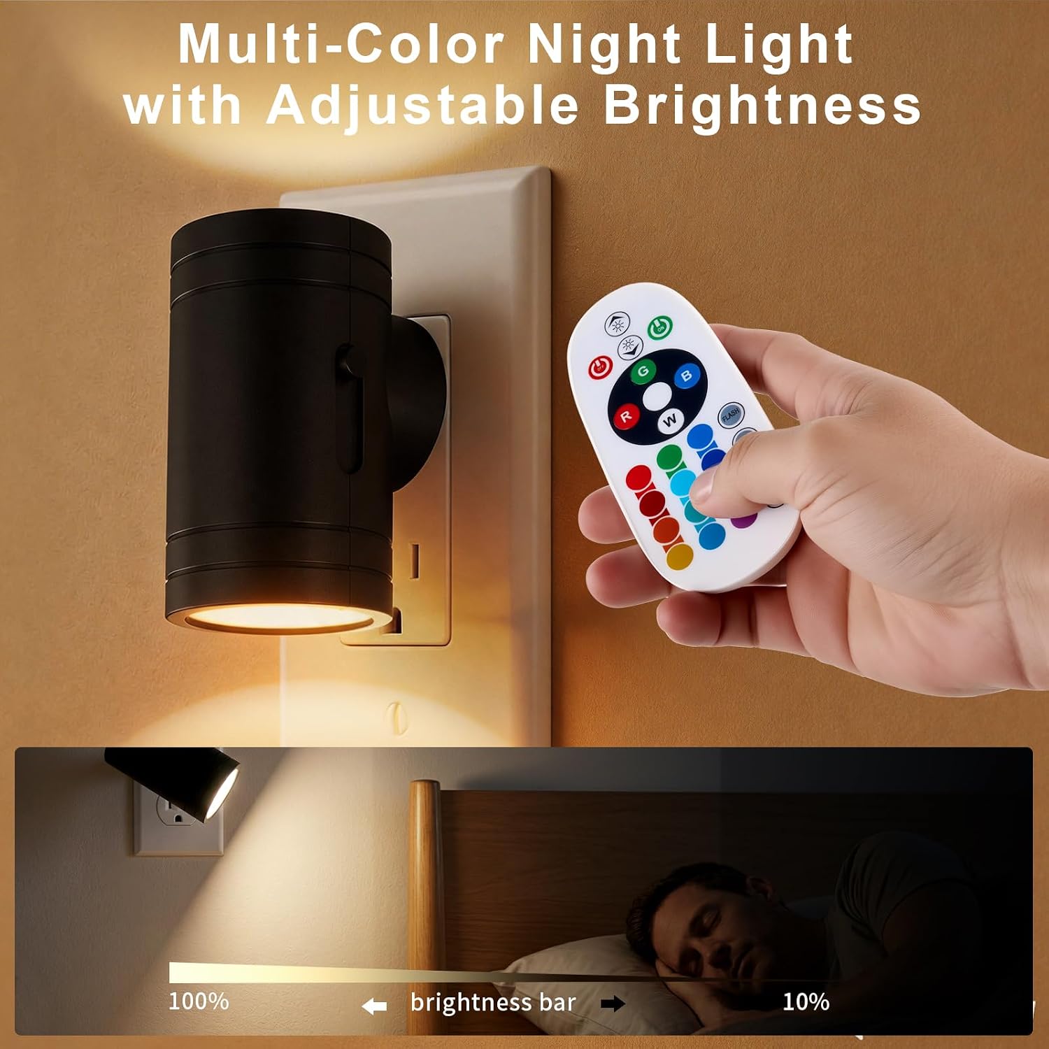 Horta Night Lights Plug into Wall 2 Pack, RGB Color Changing Plug in Night Light with Remote, Dusk to Dawn Sensor, 0-100LM Dimmable Night…