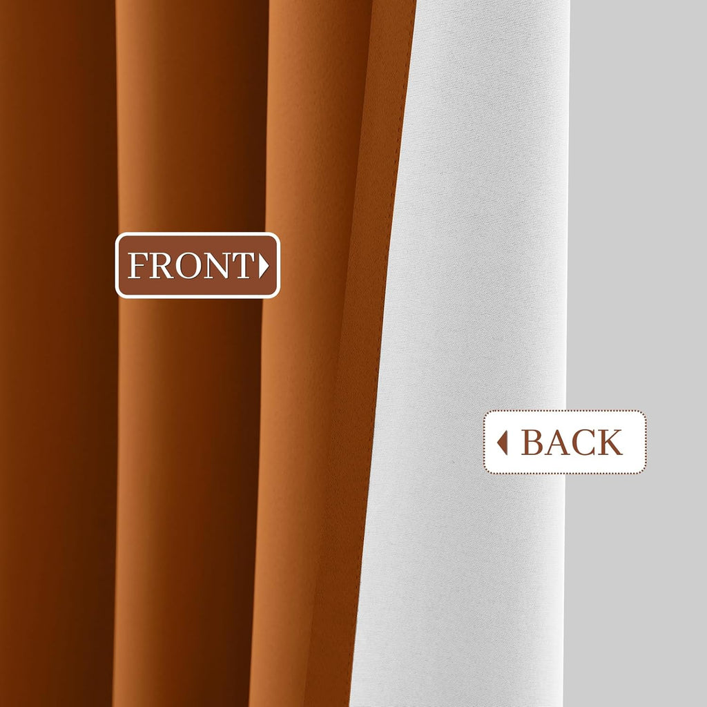 Yakamok Room Darkening 100% Blackout Curtains Grommet Window Treatments with 2 Thick Layers-Burnt Orange Thermal Insulated Drapes Set of 2…