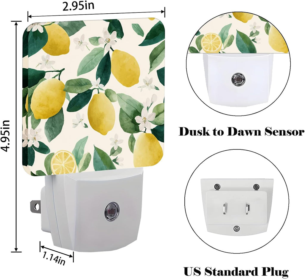 Lemon with Flowers Night Light, Plug-in Nightlights Auto Sensor Night Lamp Dusk-to-Dawn Lamp Home Decor for Nursery Children Girls Boys