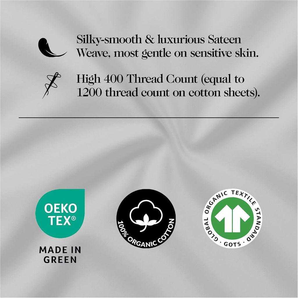 100% GOTS Certified Organic Cotton Sheets Full Size - Luxurious 415 Thread Count, Oeko-Tex Certified, Silky Sateen Weave with Hemstitch…