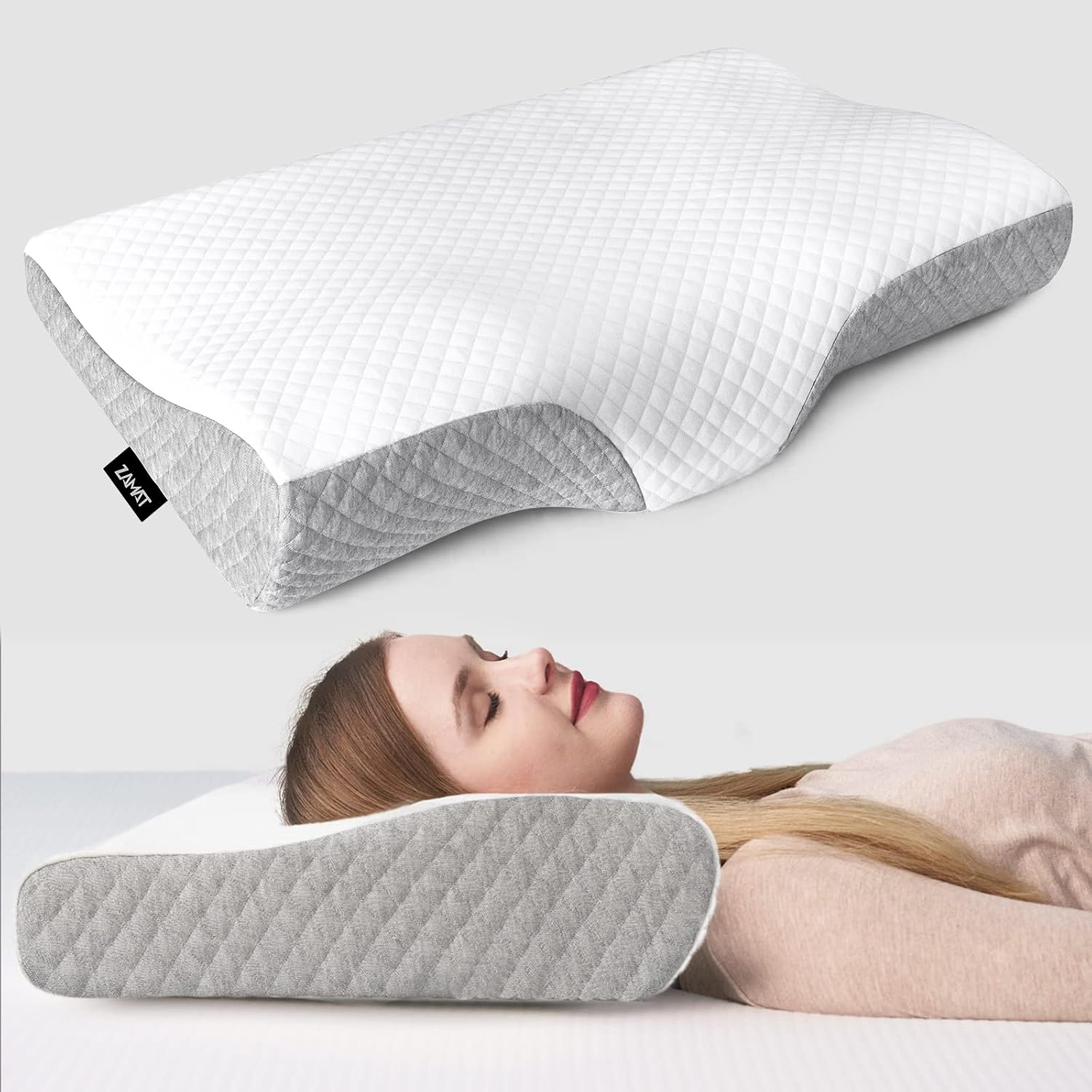Zamat Contour Memory Foam Pillow for Neck, Adjustable Ergonomic Cervical Pillow for Sleeping, Orthopedic Neck Pillow with Washable Cover,…