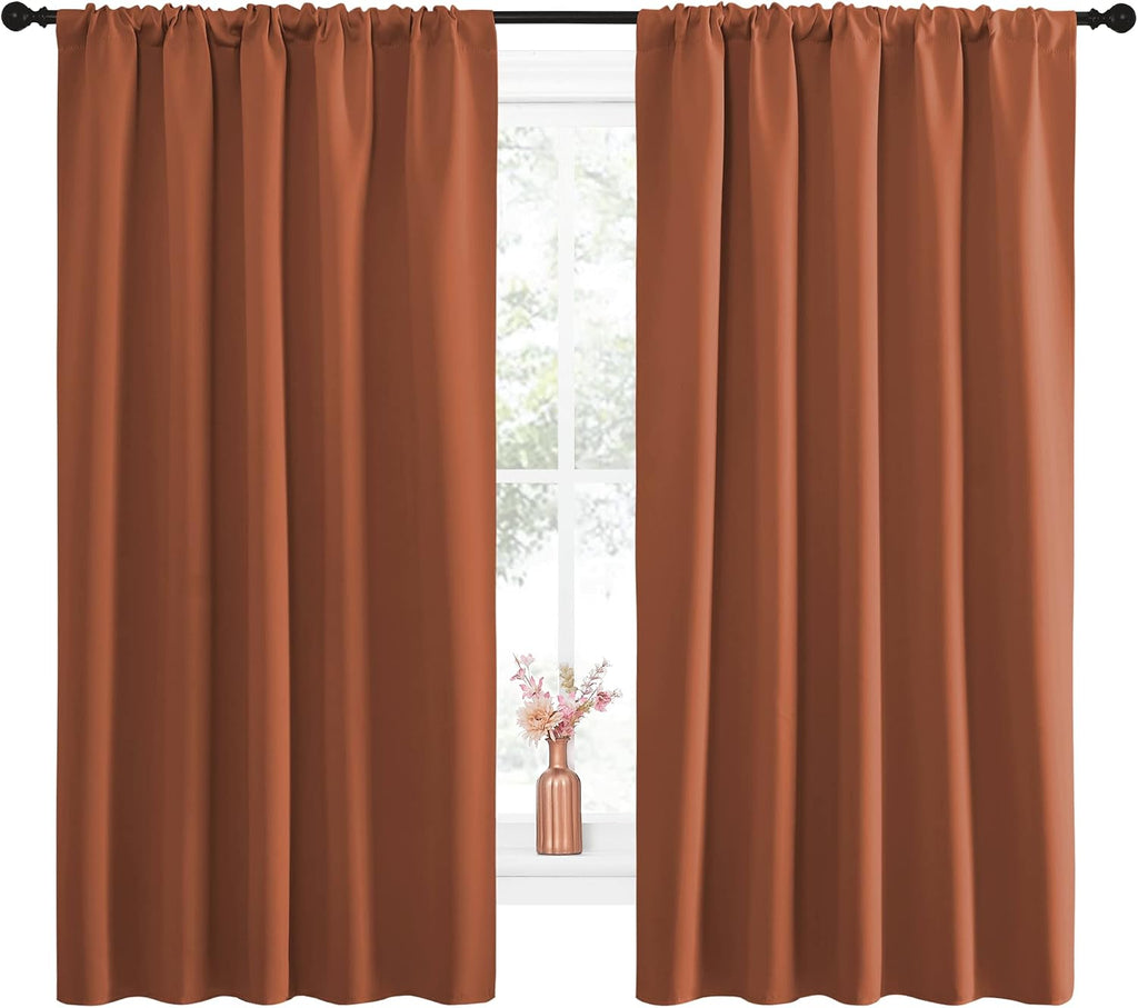 NICETOWN Blackout Curtains and Drapes - Thermal Insulated Solid Rod Pocket Blackout Draperies/Panels (Burnt Orange, 1 Pair, 52 by 63 inches)
