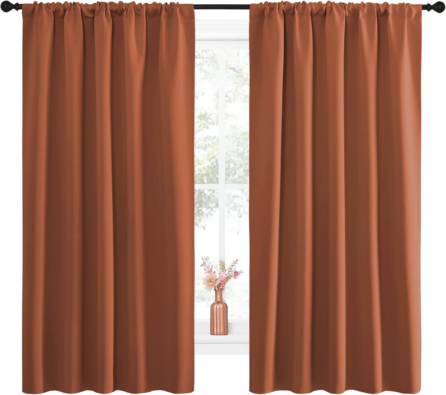 NICETOWN Blackout Curtains and Drapes - Thermal Insulated Solid Rod Pocket Blackout Draperies/Panels (Burnt Orange, 1 Pair, 52 by 63 inches)