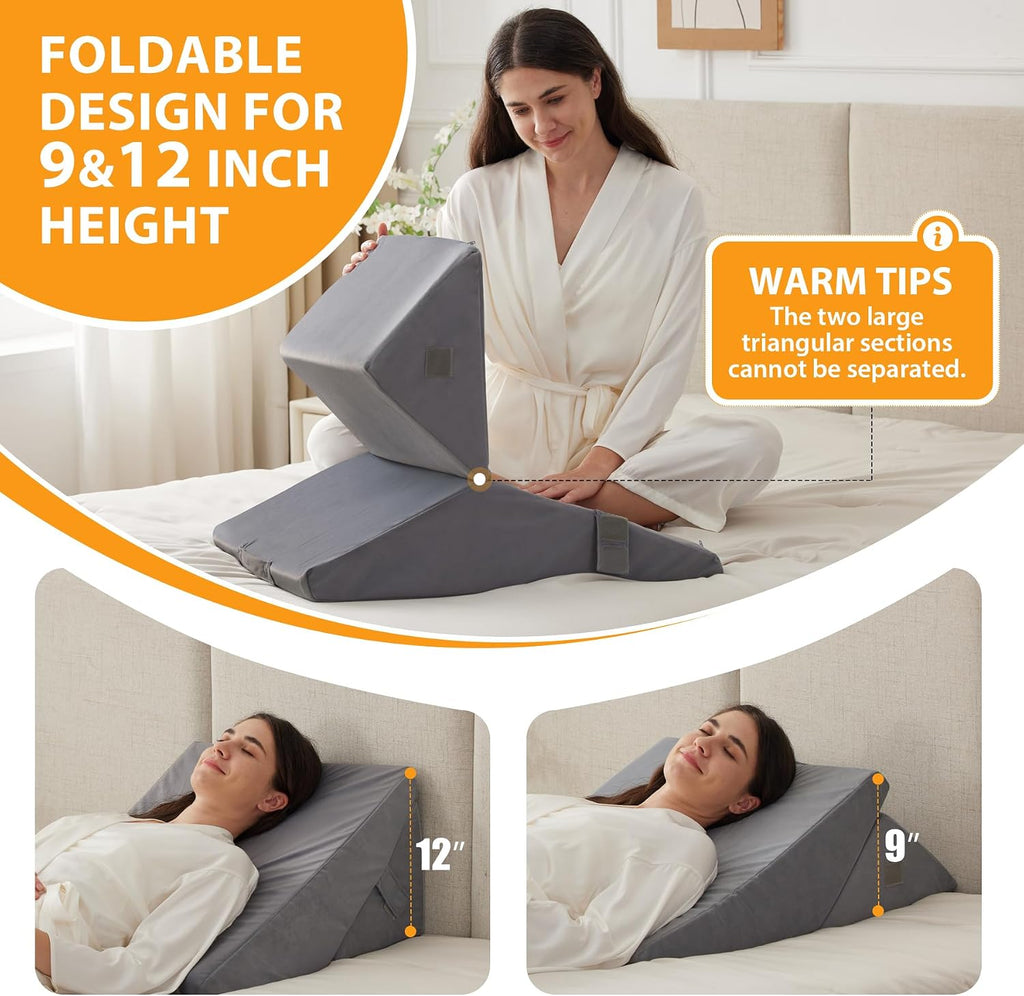 Ruqmuis Bed Wedge Pillow for Sleeping, 9&12 Inch Adjustable Wedge Pillow Set for After Surgery, Triangle Pillow for Back, Leg Support, Aci…