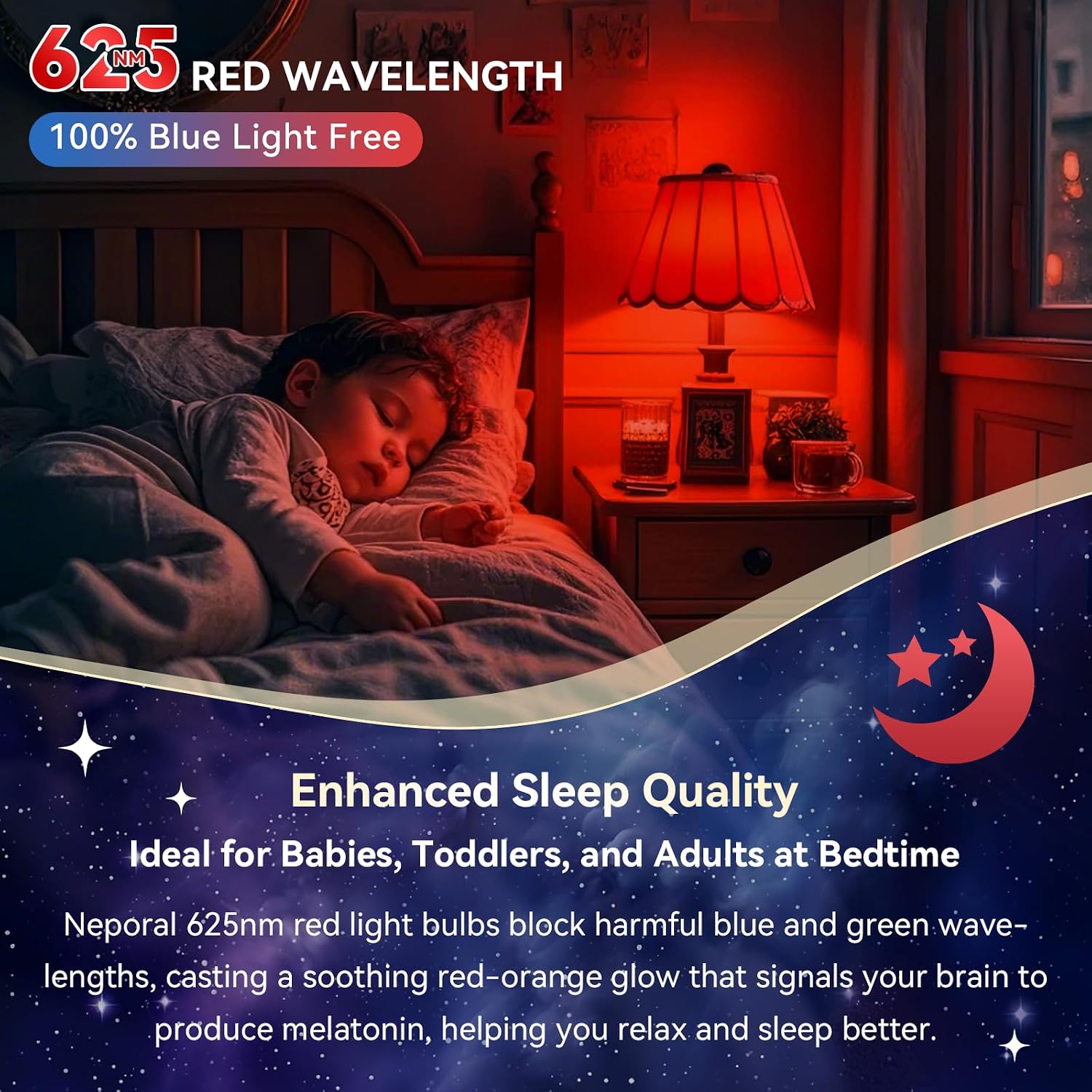 Neporal 625nm Red Light Bulbs for Sleep 3W, 100% Blue Light Blocking Bulbs for Melatonin Promote, A19 40W Eq. Soft Red Night Light Bulb…