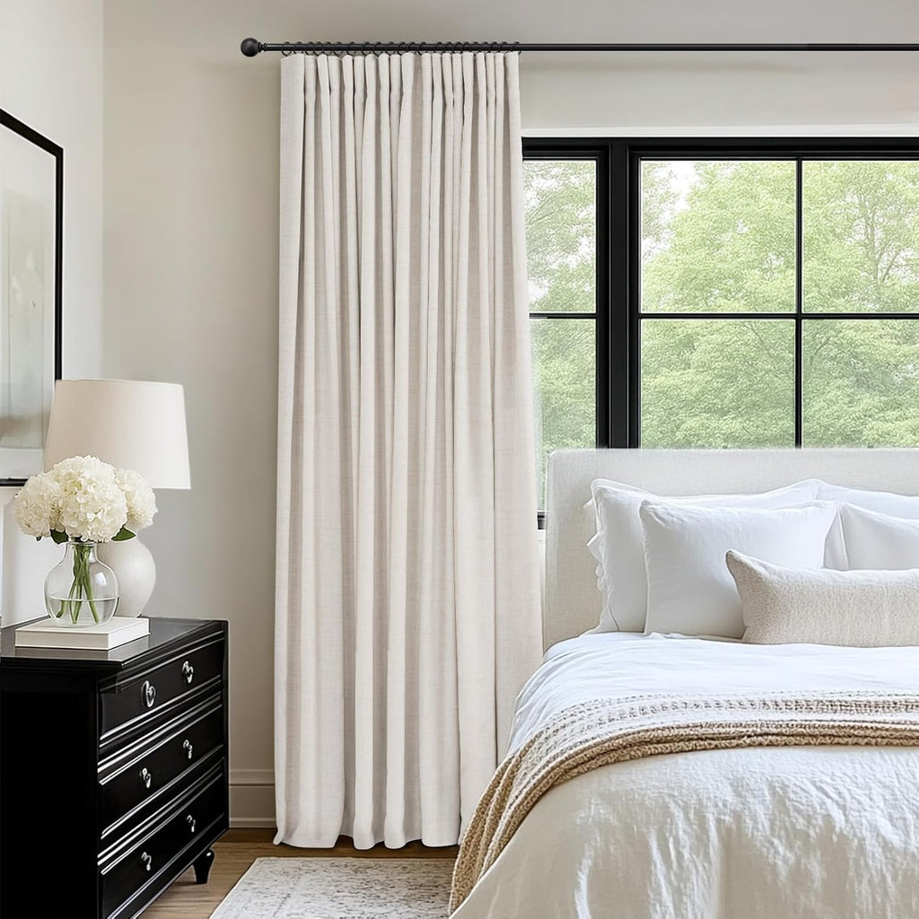 INOVADAY 100% Blackout Curtains for Bedroom, Black Out Curtains 90 Inch Long, Clip Rings Linen Blackout Drapes, Thermal Insulated Room…