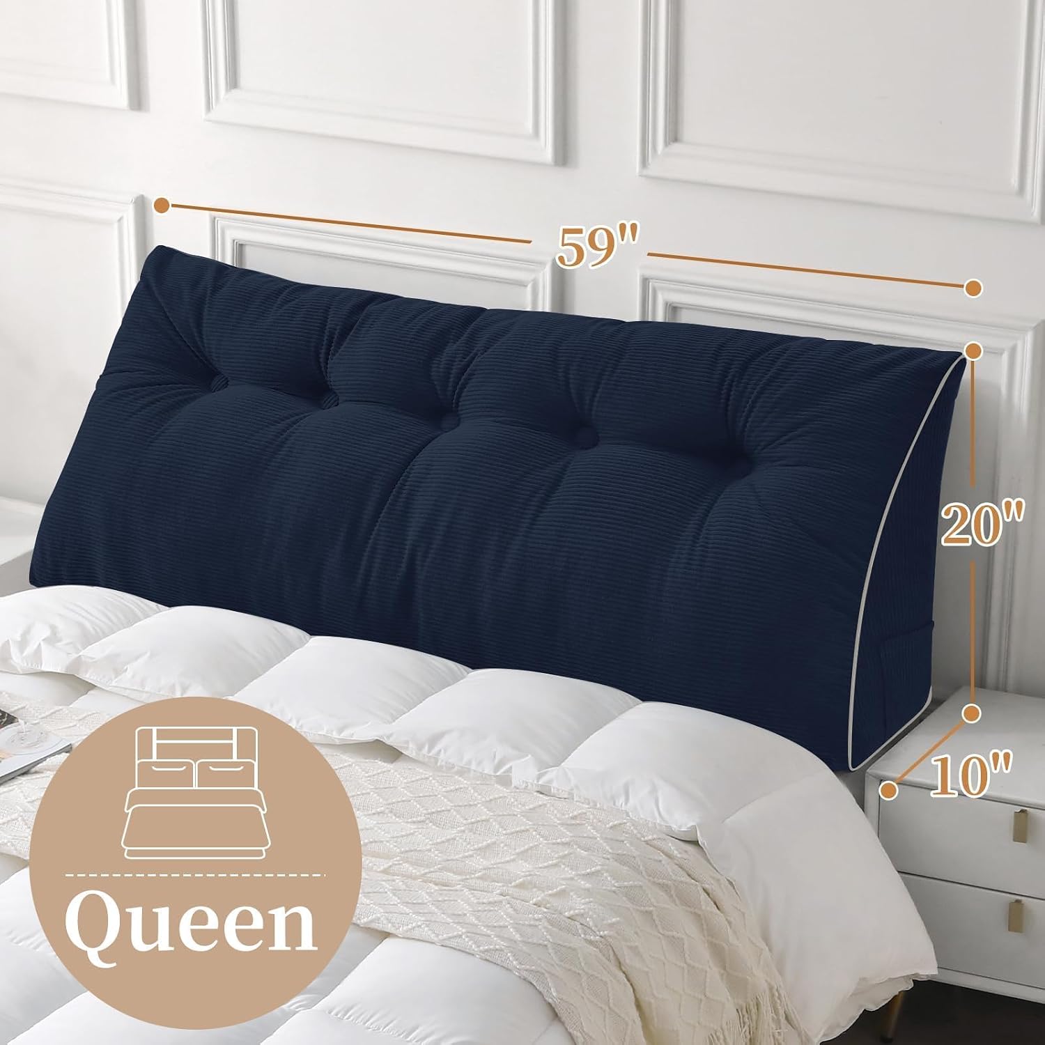 Sasttie Headboard Pillow Queen, Wedge Pillow Headboard for Sitting Up in Bed, Back-Rest Support Triangular Cushion for Reading - Features R…