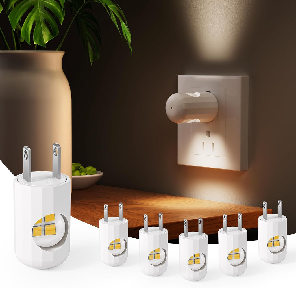 GEPLAD 6-Pack LED Night Light Plug-in Wall Outlet Light,2700K Warm White, Ambient Lighting for Bedroom, Bathroom, Nursery, Hallway, Kitchen