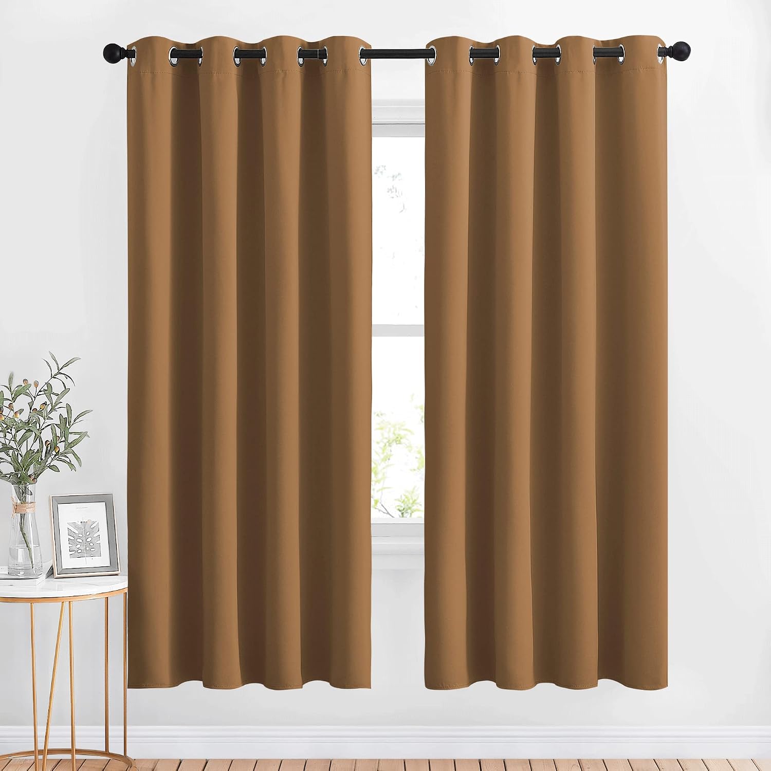 Nicetown Blackout Curtains 72 inch Length 2 Panels Set - Grommet Thermal Insulated Solid Room Darkening Panels for Bedroom/Living Room, Gol…