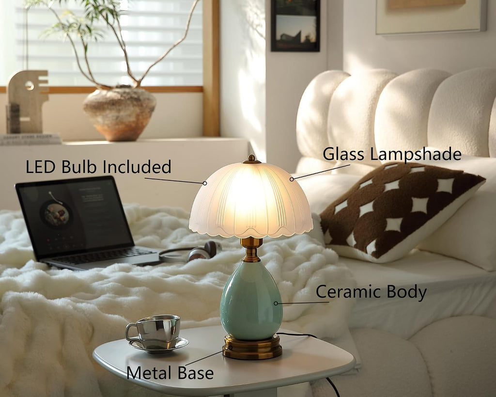 Glivpny Vintage Lamp for Living Room,16" Modern Ceramic Table Lamps for Bedroom, Retro Bedside Nightstand Traditional Lamps, Classic…