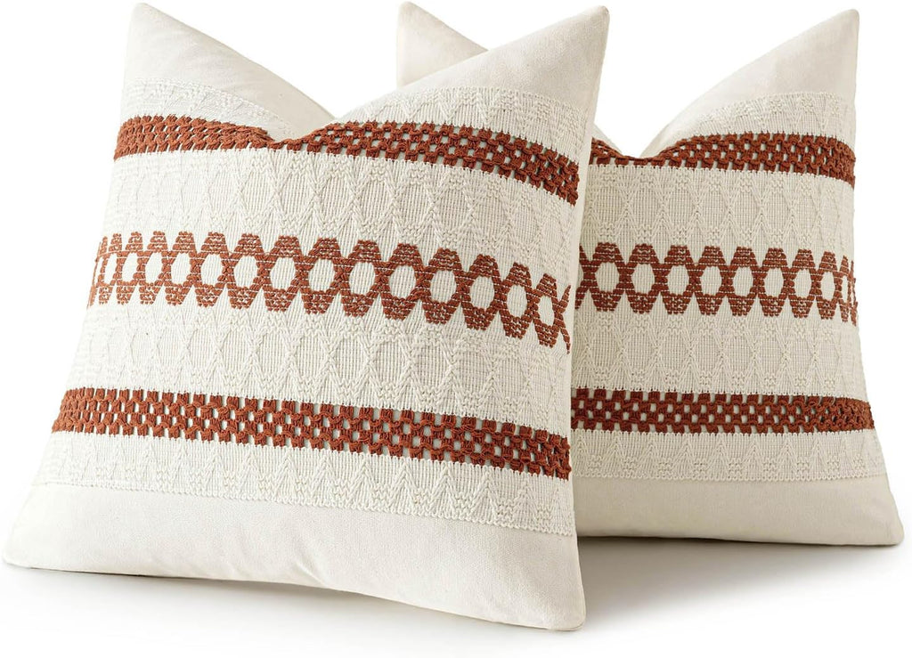 MIULEE Set of 2 Rust Decorative Pillow Covers 20x20 Inch Farmhouse Rustic Boho Couch Throw Pillows Modern Cotton Cushion Covers Retro…