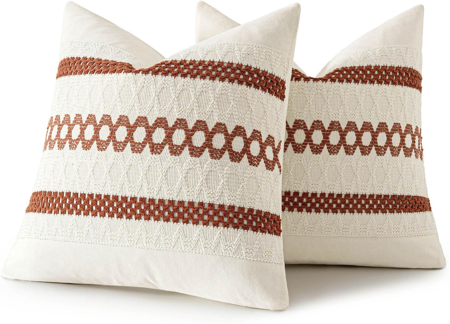 MIULEE Set of 2 Rust Decorative Pillow Covers 20x20 Inch Farmhouse Rustic Boho Couch Throw Pillows Modern Cotton Cushion Covers Retro…