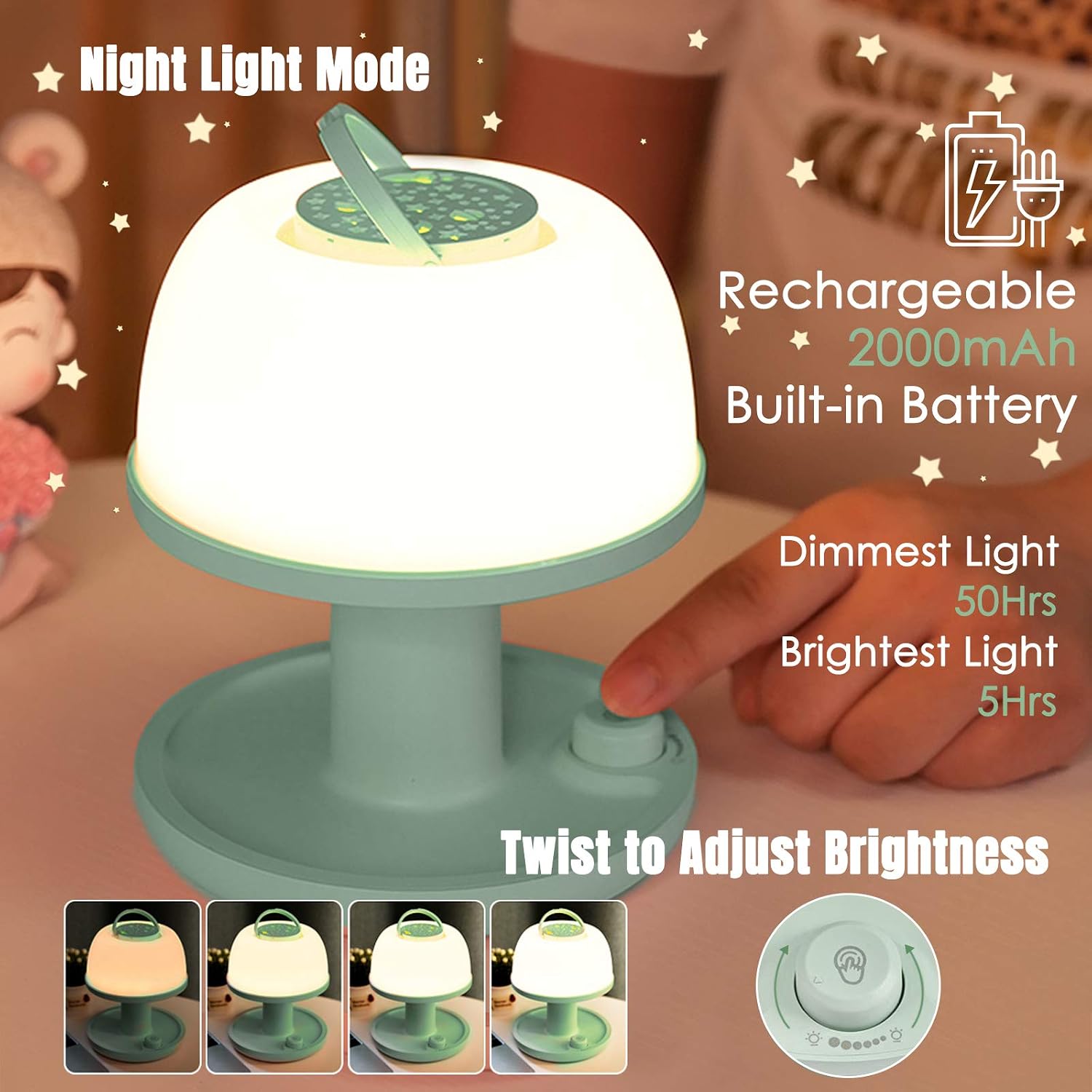 LICKLIP Toddler Night Light Lamp, Dimmable LED Bedside Lamp with Star Projector, Kids Night Lights with Timer Design & Color Changing…