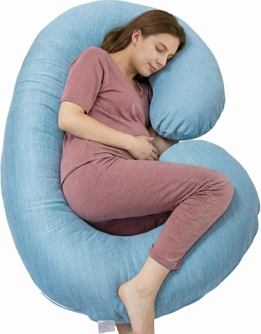 1 MIDDLE ONE Pregnancy Pillow, C Shaped Full Body Pillow for Maternity Support, Pregnant Women Sleeping Pillow with Cover (Cooling Blue)