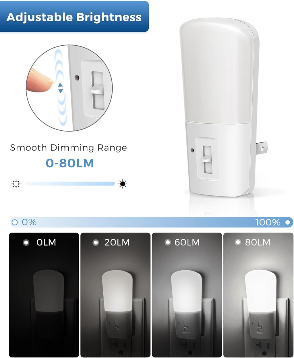 L LOHAS LED Dimmable Night Light[2 Pack], Plug in Night Lights with Dusk to Dawn Sensor, Daylight 5000k from 5-80 LM Brightness…