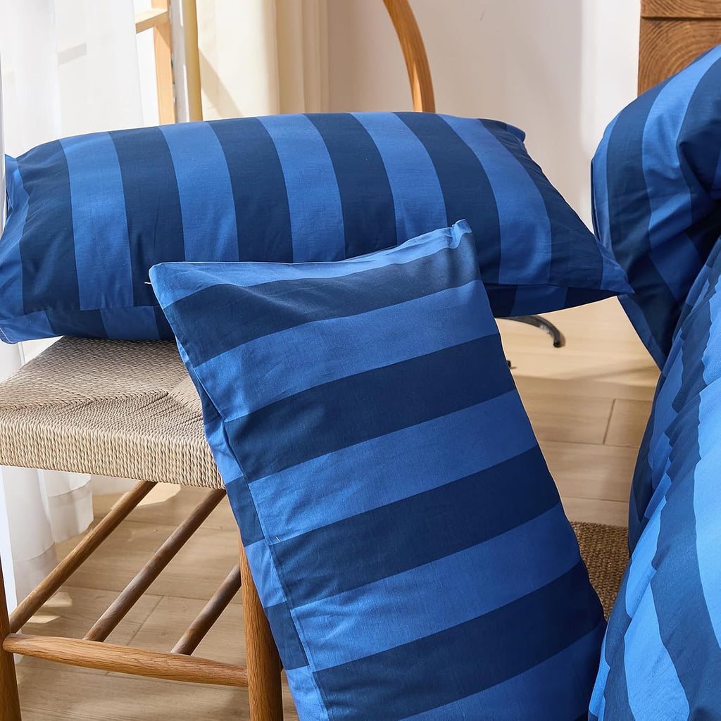 Merryword Queen Size Pillowcases, 100% Cotton Pillow Cases, Blue and Navy Striped Pillowcases, Soft Breathable Wide Stripes Pillow Covers,…