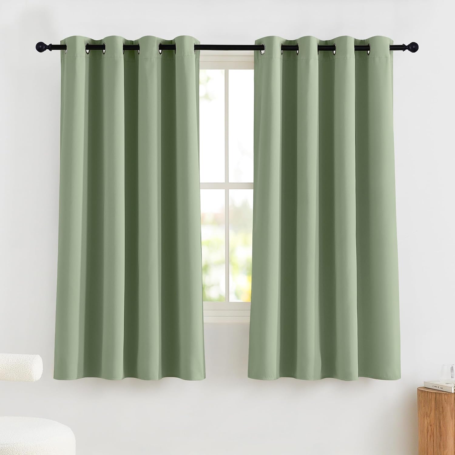 NICETOWN 100% Blackout Short Curtains for Kids Bedroom, Thermal Insulated Window Curtains 63 Inch Length 2 Panels Set, Grommet Top Drapes…