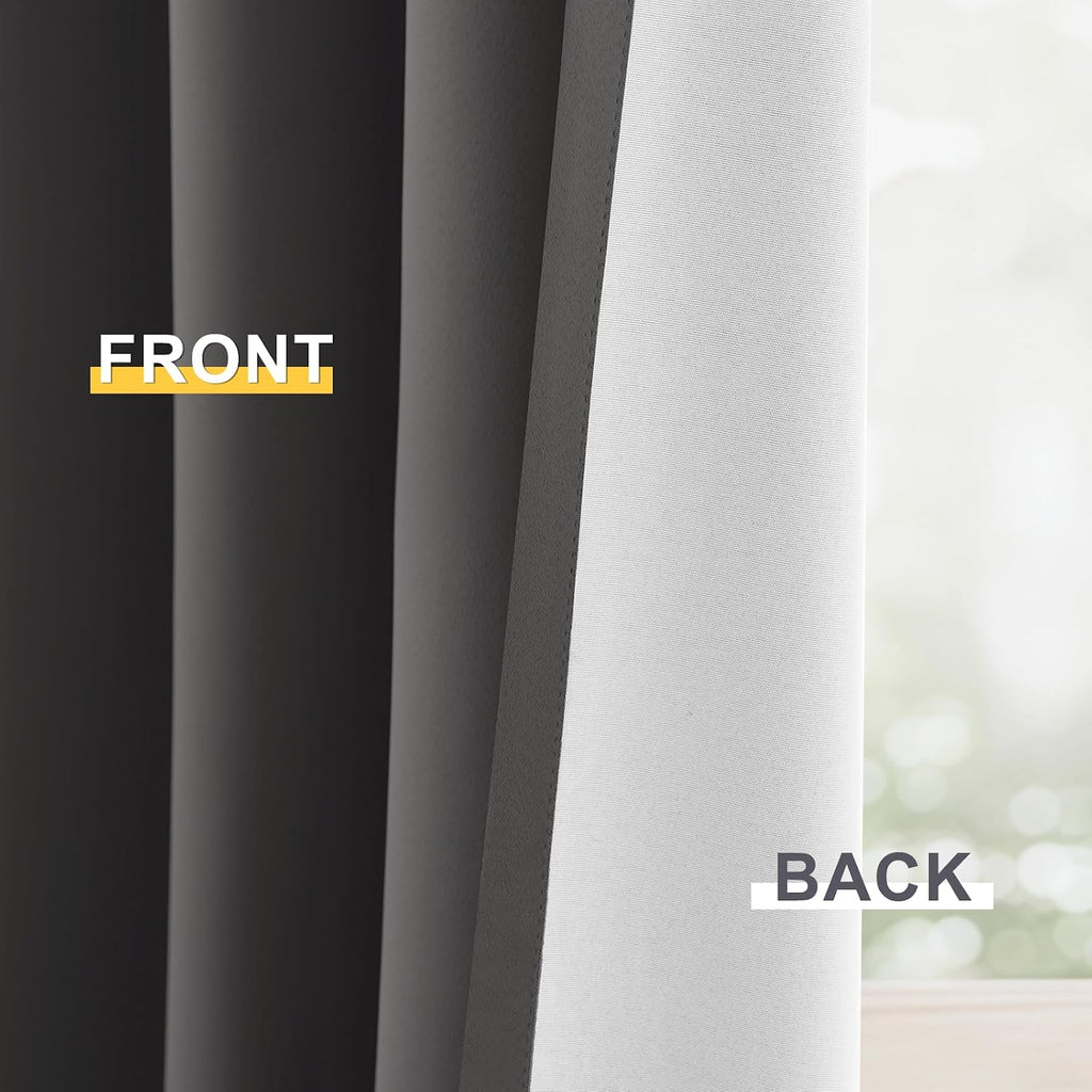 Yakamok 100% Blackout Curtain Panels 84 inches Cold and Light Blocking Drapes for Nursery, 2 Thick Layers Thermal Insulated Draperies (2 Pi…