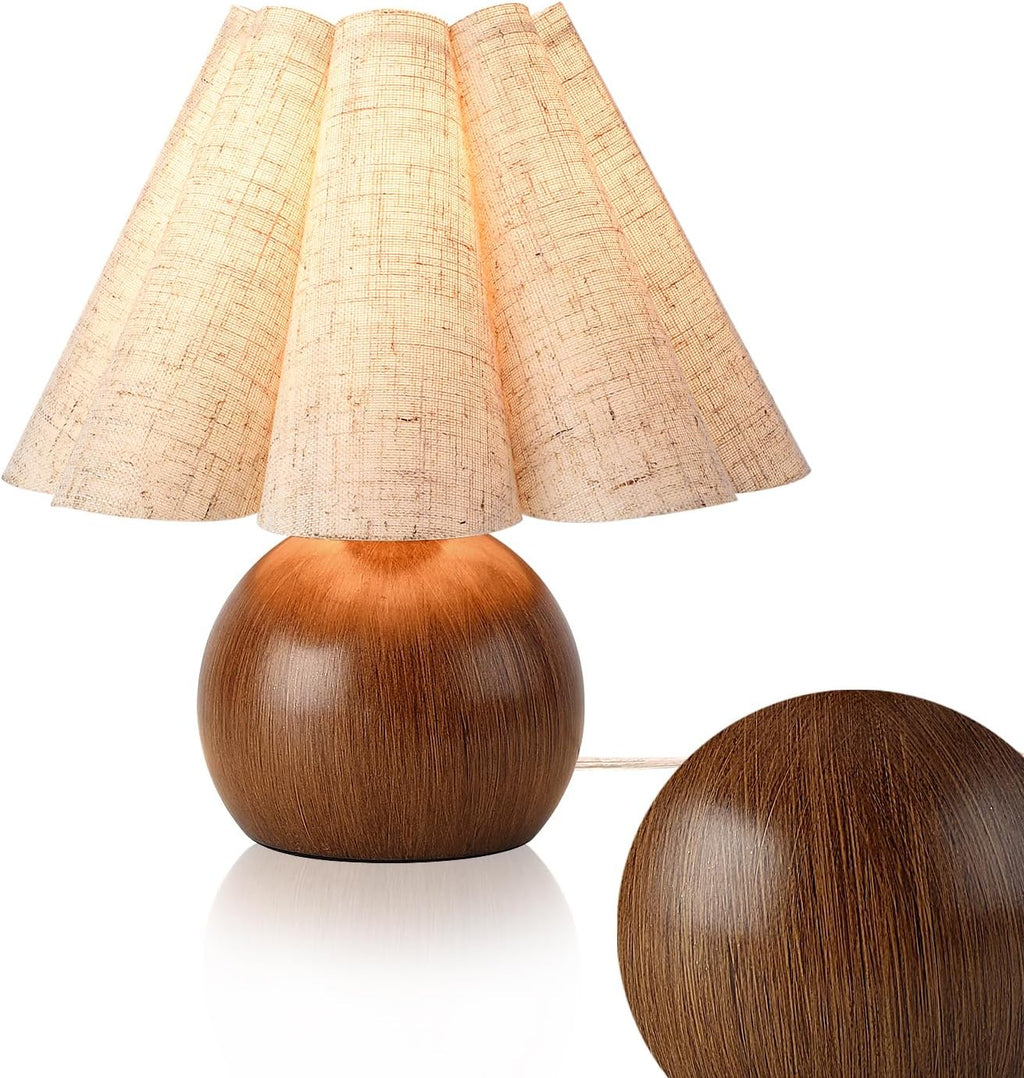 Farmhouse Cute Small Table Lamp, Wood Grain Vintage Table Lamps for Bedroom Nightstand, Cute Mini Bedside Small Table Lamps for Small…