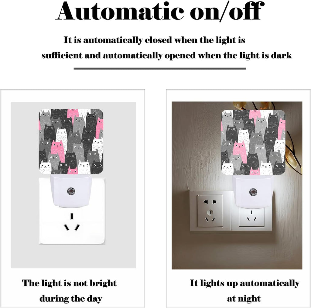 Gray Cartoon Cat Night Light, Plug-in Night Lights with Dusk-to-Dawn Sensor for Stairway, Hallway, Bedroom Sleep Friendly Ideal for…