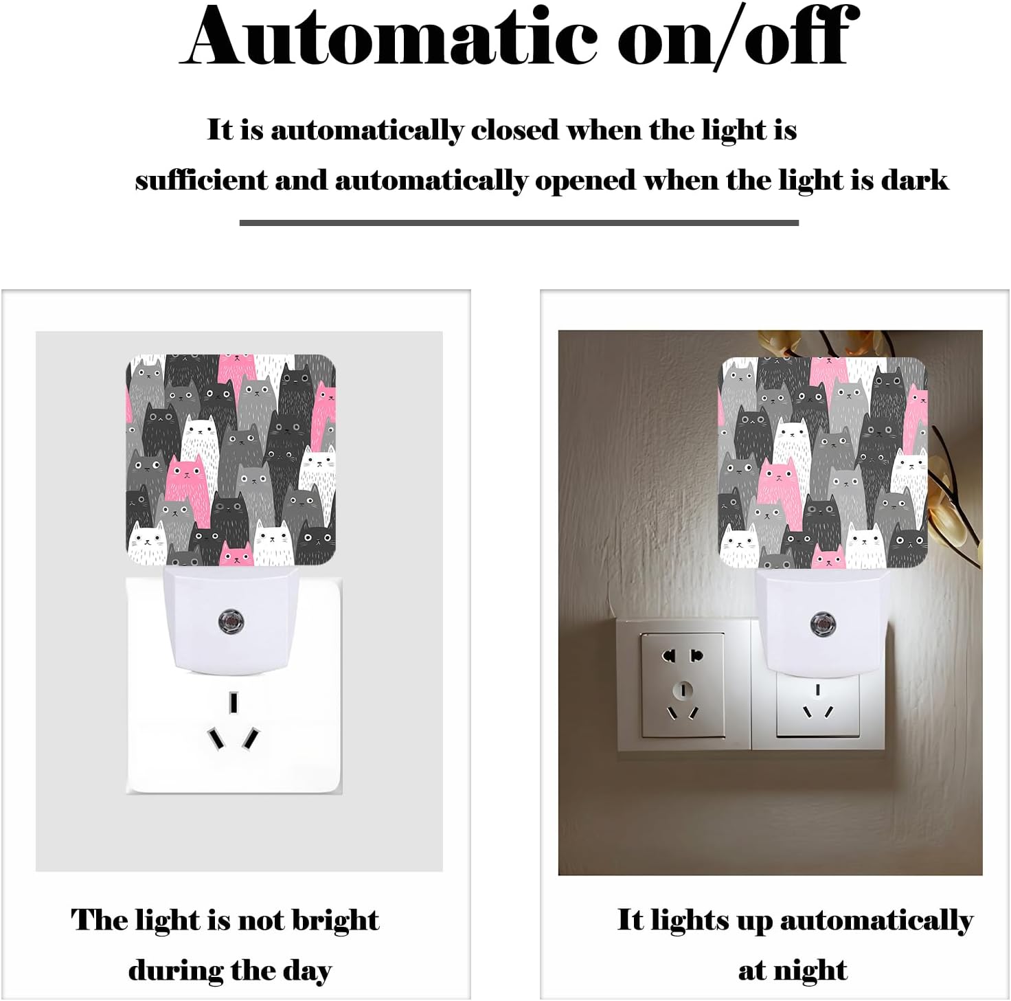Gray Cartoon Cat Night Light, Plug-in Night Lights with Dusk-to-Dawn Sensor for Stairway, Hallway, Bedroom Sleep Friendly Ideal for…