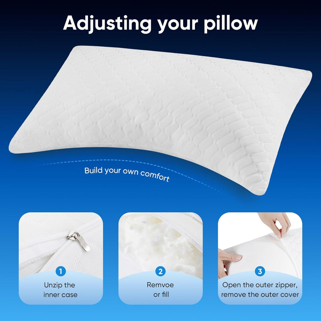 Twk Original Adjustable Bed Pillow for Sleeping, Good for Side, Back & Stomach Sleeper with Washable Removable Cover, Additional Foam Fill…