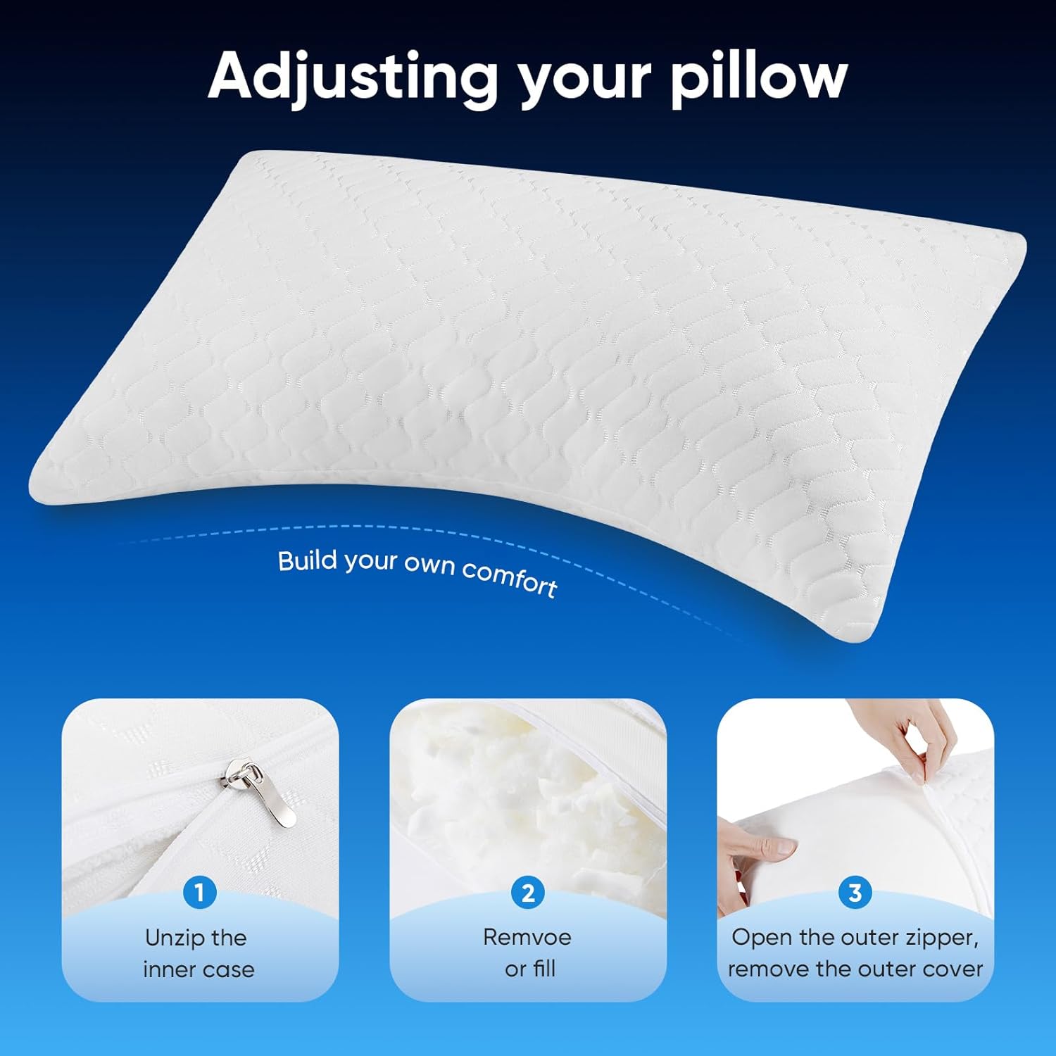 Twk Original Adjustable Bed Pillow for Sleeping, Good for Side, Back & Stomach Sleeper with Washable Removable Cover, Additional Foam Fill…