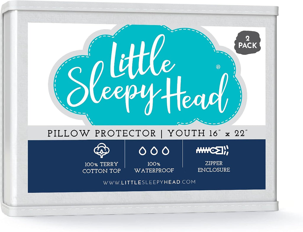 LittleSleepyHead Little Sleepy Head Waterproof Pillow Protector (2-Pack), 100% Terry Cotton Pillow Covers with Zipper – Hypoallergenic, Noi…