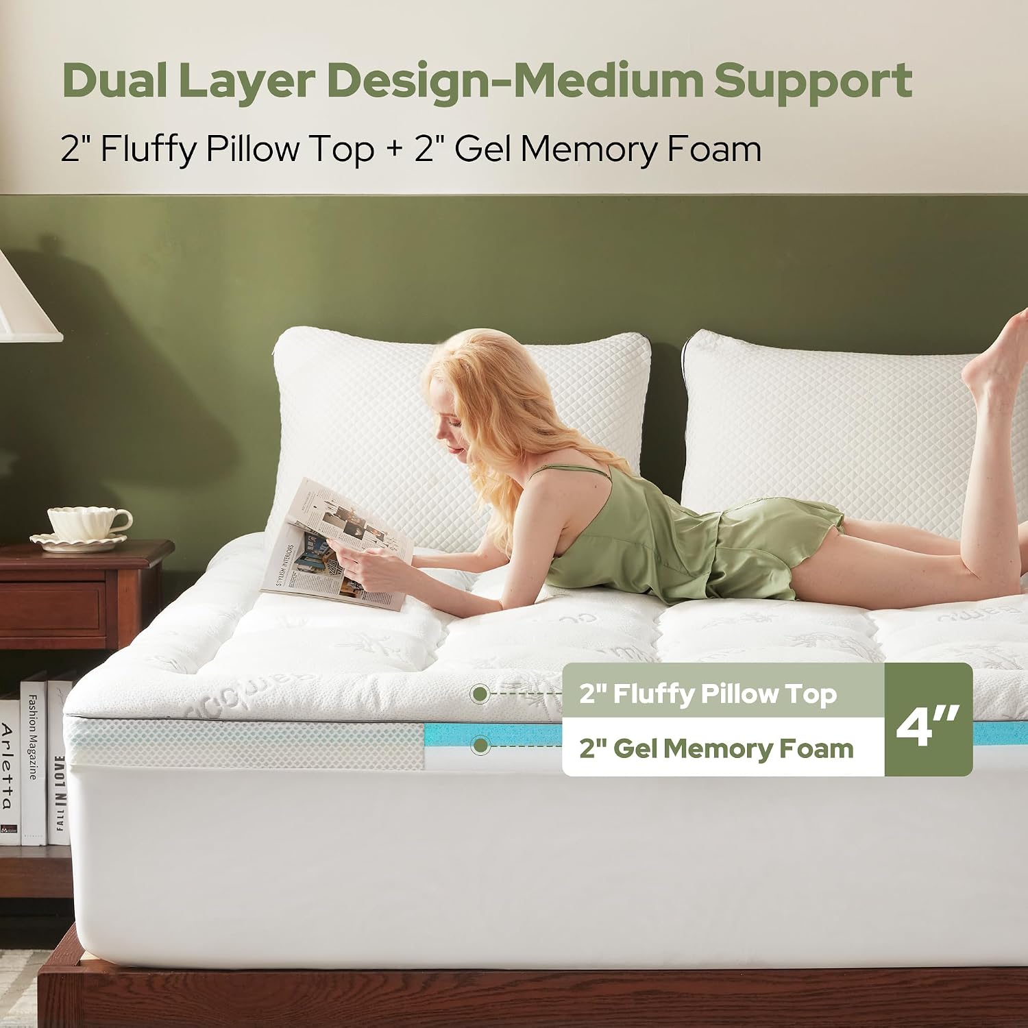 Bedlore 4 Inch Memory Foam Mattress Topper Full,2-in-1 Dual Layer Design (2" Gel Memory Foam + 2" Plush Pillow Top Cover) Mattress Topper M…