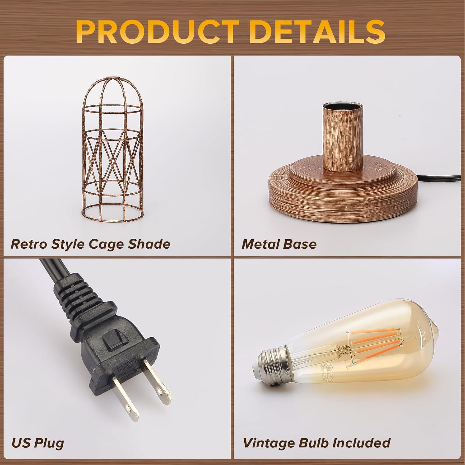 Touch Control Table Lamp for Small Spaces - 3 Way Dimmable Nightstand & Bedside Lamp for Bedroom & Living Room, Rustic Wood Cage Shade…