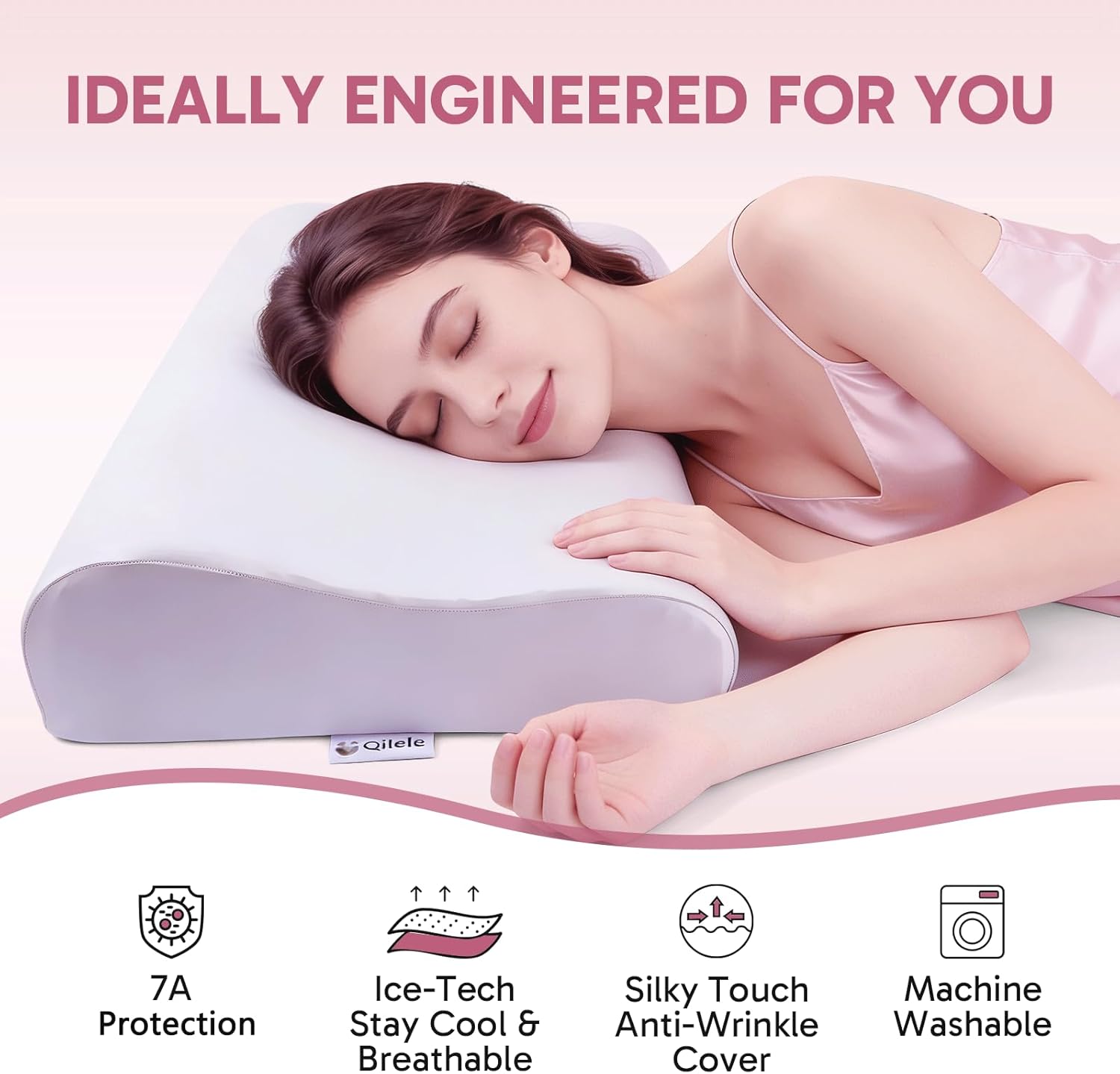 Ergonomic Memory Foam Pillow 2 heights: Mid-Low, Cervical Support Relieve Neck Back Pain, Breathable Cool Ice Silk Anti-Wrinkle Cover…