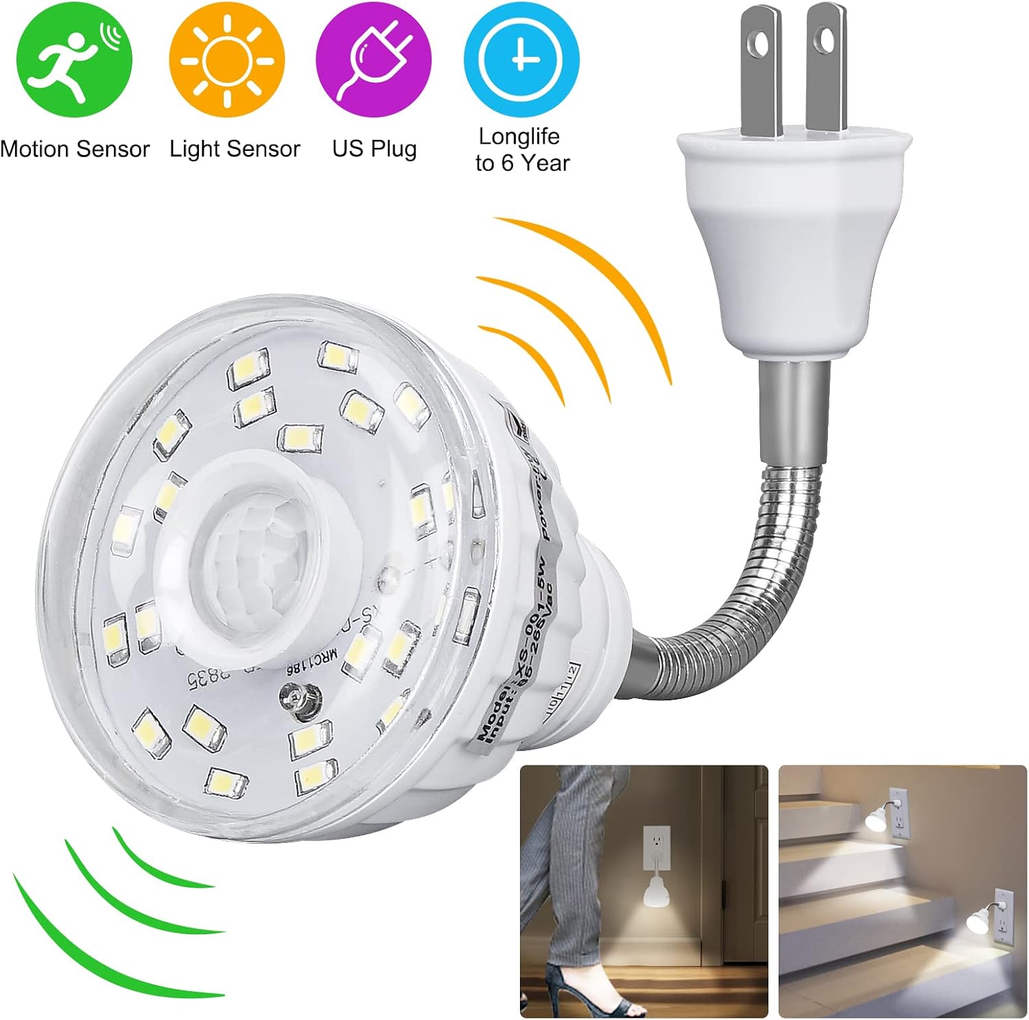 Dekeliy Plug in Motion Sensor Night Light Indoor, PIR Infrared Motion-Activated LED Night Light for AC Outlet, Dusk to Dawn Sensor Smartligh…