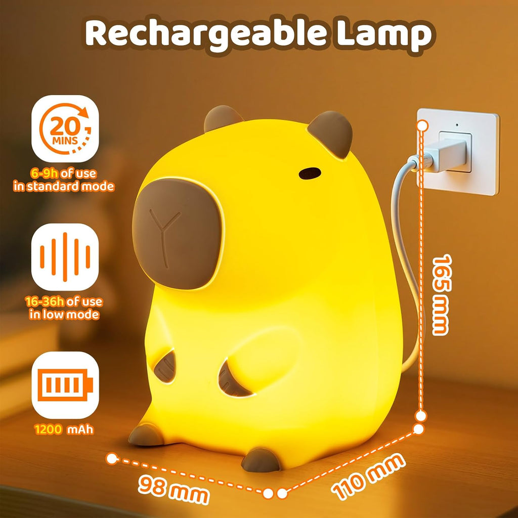 Mewaii Huggwaii Squishy Capybara Night Light for Kids - Soft Silicone Tap-Control Kids Night Light with 2 Brightness Levels & 20-Min Timer,…