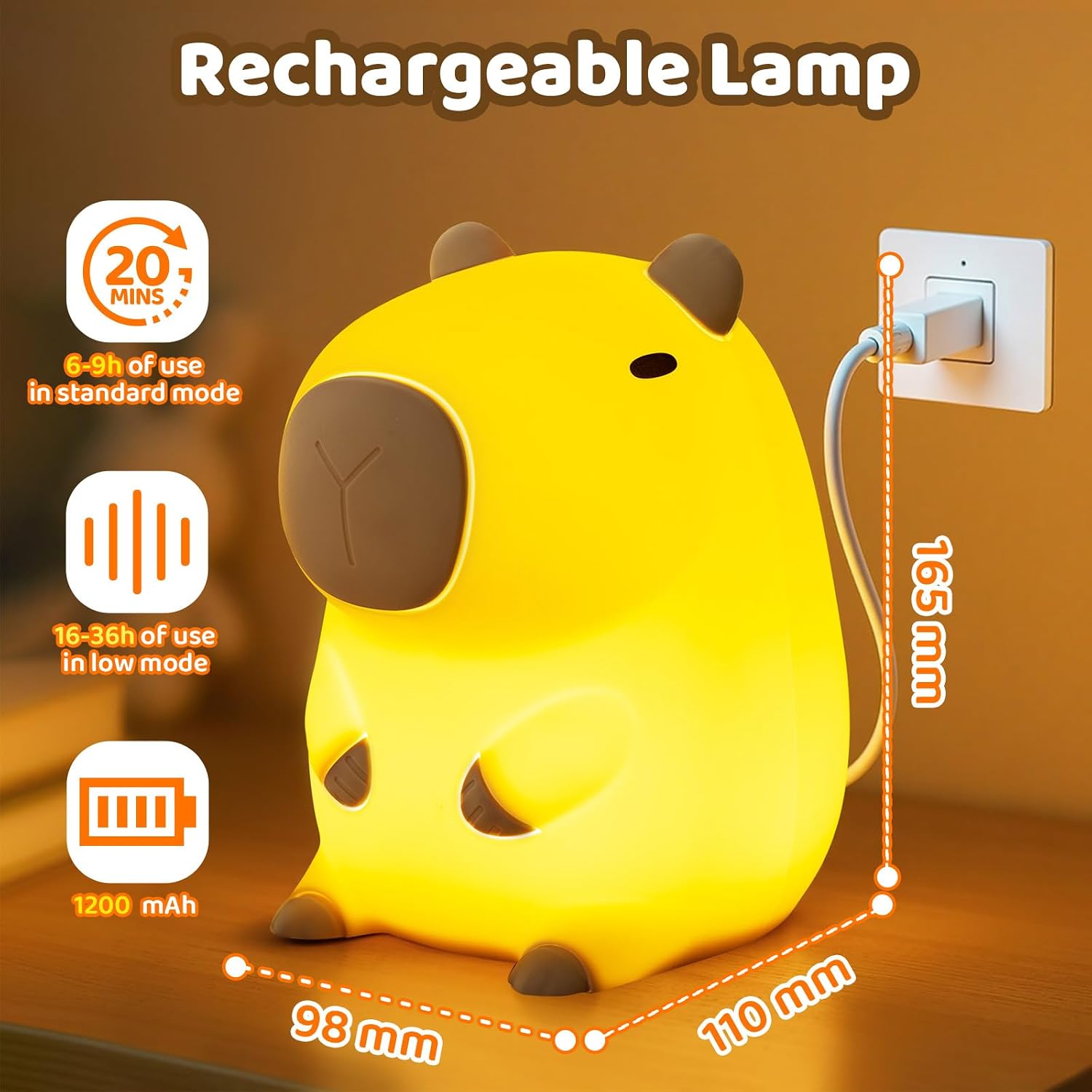 Mewaii Huggwaii Squishy Capybara Night Light for Kids - Soft Silicone Tap-Control Kids Night Light with 2 Brightness Levels & 20-Min Timer,…