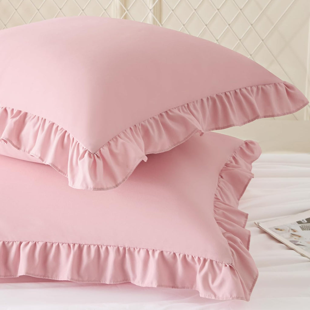 KKJIAF Ruffle Pillow Cases 24x24 Inches, Light Pink Square Ruffled Pillow Covers Set of 2, Microfiber Wrinkle Resistant Pillow Shams with…