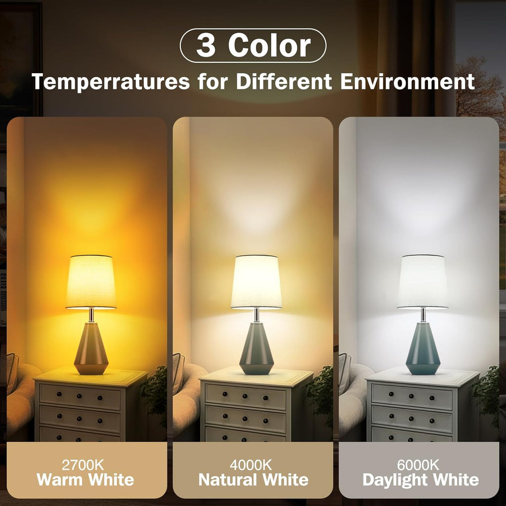 Small Bedside Table Lamp for Bedroom-Reading Desk Lamp Set of 2, with 3 Color Temperatures,15.5" Nightstand Ceramic Lamp with Fabric Shade…