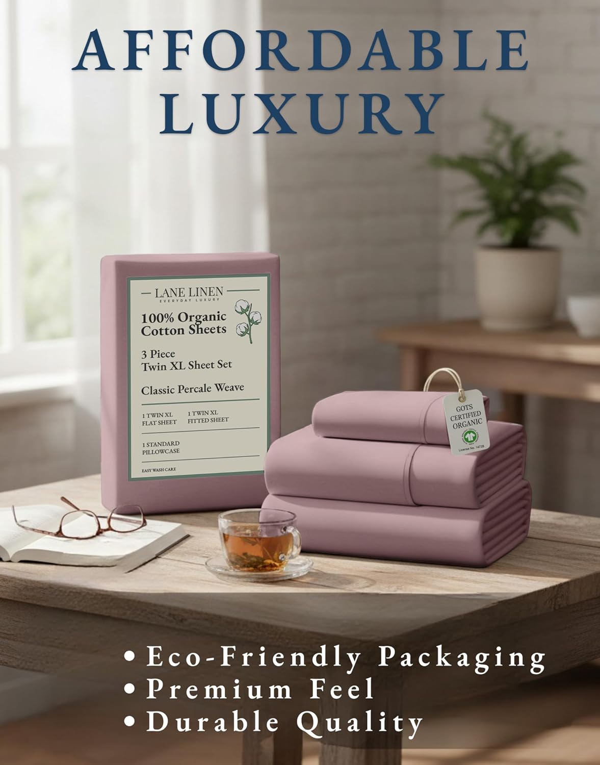 LaneLinen LANE LINEN 100% Organic Cotton reusable Extra Large Twin Sheets for Hospital Bed, Fully Elasticized Reinforsed Seams in Fitte…