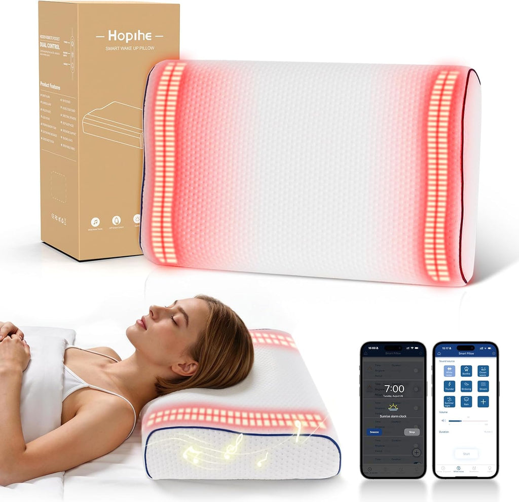 Hopihe Sunrise Pillow, Sound Machine for Sleep with Bluetooth Speaker & Sunset Simulation, Smart Pillow with Wake Up Light, Sunset Lamp, Wh…