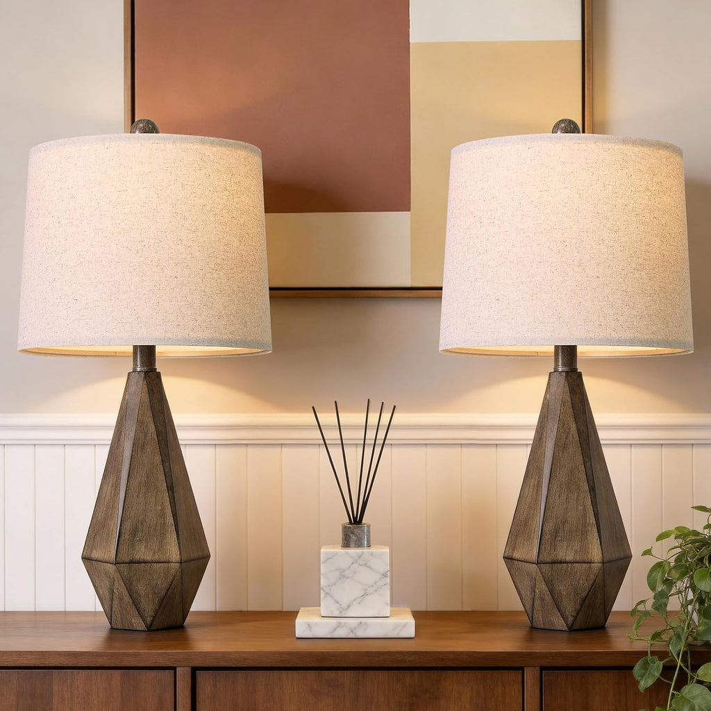 PoKat 23.5'' Table Lamps Set of 2 for Bedroom, Farmhouse Nightstand Lamps for Living Room, Rustic Bedside Lamps with Linen Lampshade for…